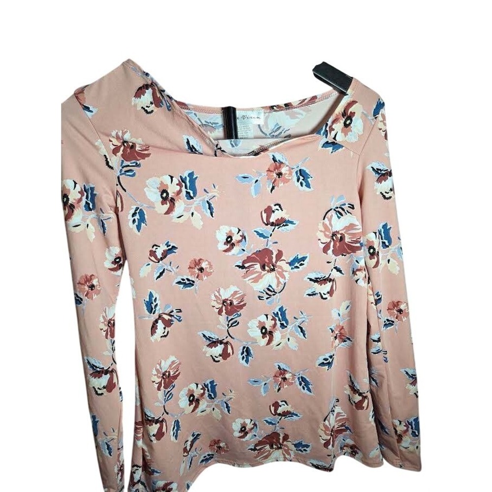 Star Vixen Floral Print Pink Long Sleeve Square Neck‎ Top Small